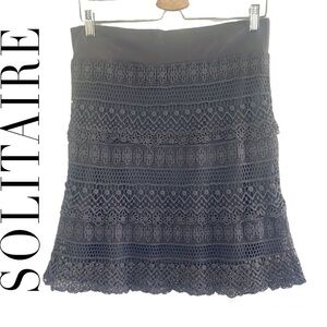 Solitaire by Ravi Khosla Scalloped Lace Cotton Gray Pull On Skirt Size M